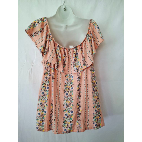 Old Navy Floral sz L Peach women's flounce summer beach resort off shoulder top - Picture 5 of 5